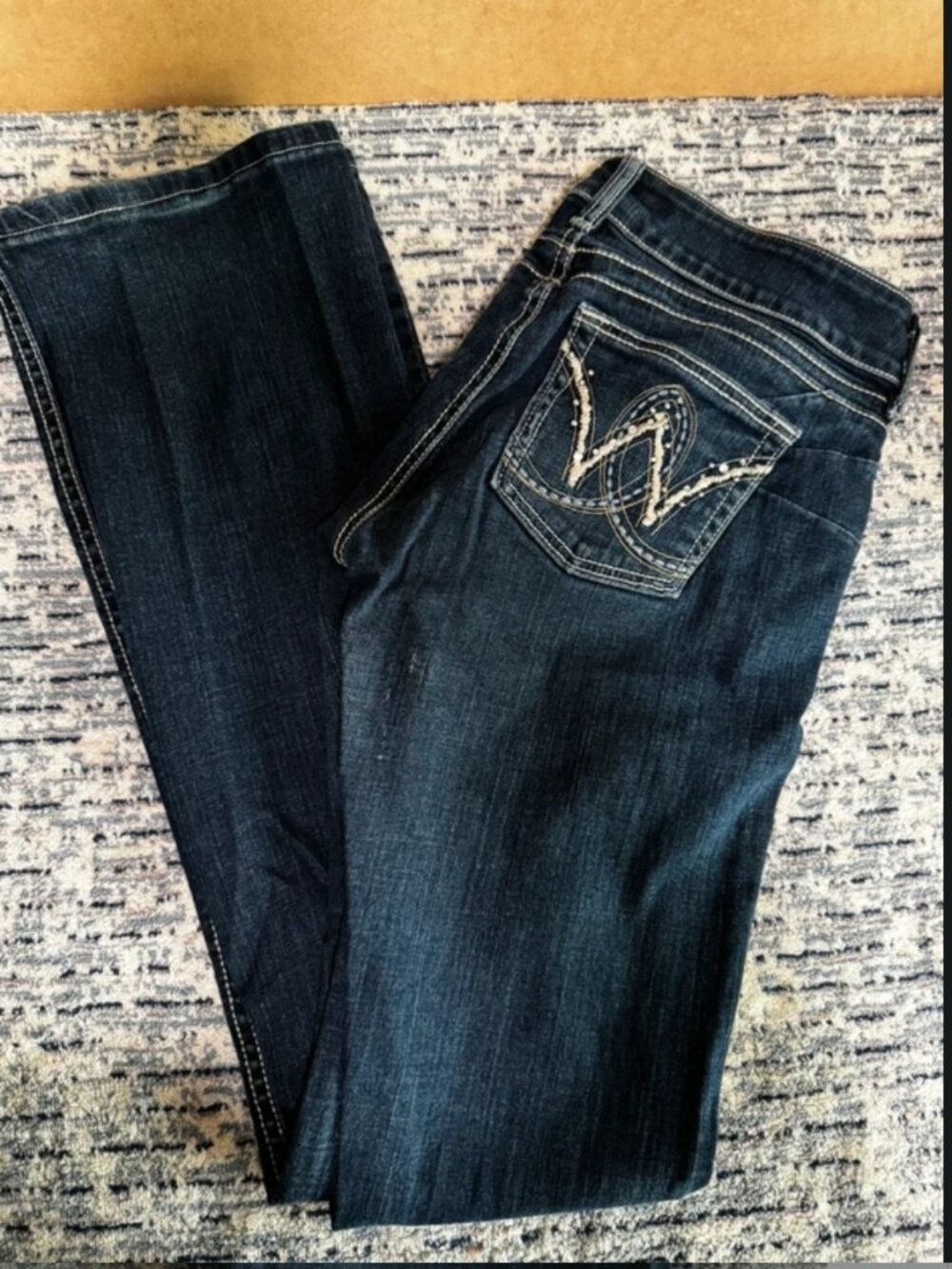 Wrangler Women's 3/4x34 Dark Wash Bootcut Rhinestone Western Jeans